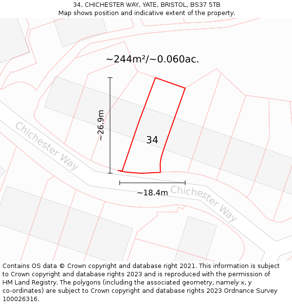 34, CHICHESTER WAY, YATE, BRISTOL, BS37 5TB: Plot and title map