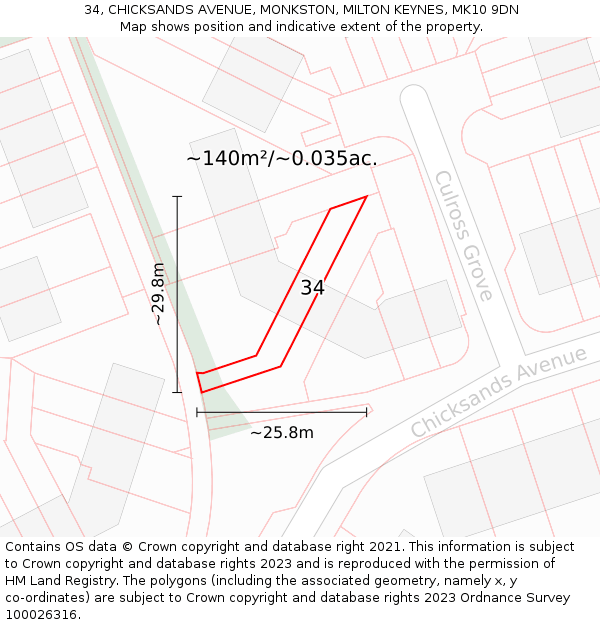 34, CHICKSANDS AVENUE, MONKSTON, MILTON KEYNES, MK10 9DN: Plot and title map