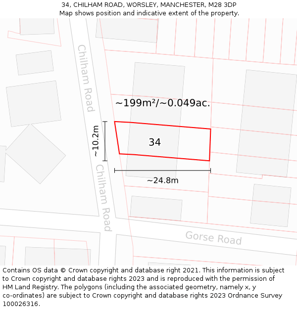 34, CHILHAM ROAD, WORSLEY, MANCHESTER, M28 3DP: Plot and title map