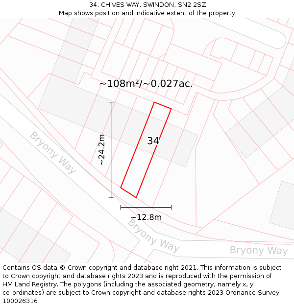 34, CHIVES WAY, SWINDON, SN2 2SZ: Plot and title map