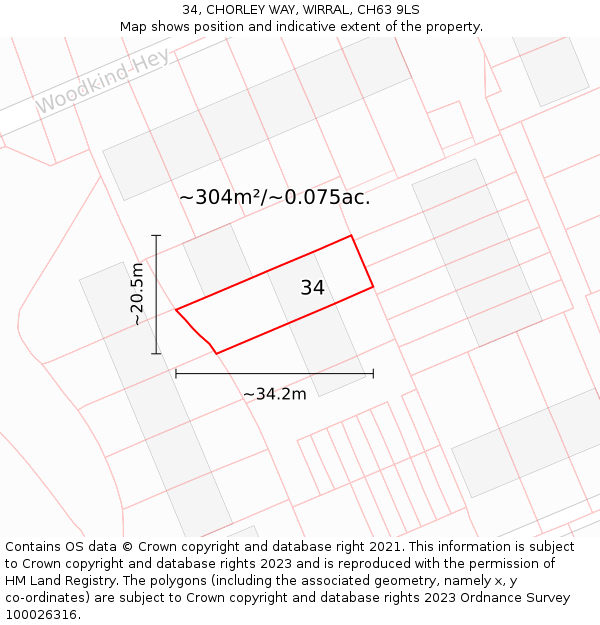 34, CHORLEY WAY, WIRRAL, CH63 9LS: Plot and title map