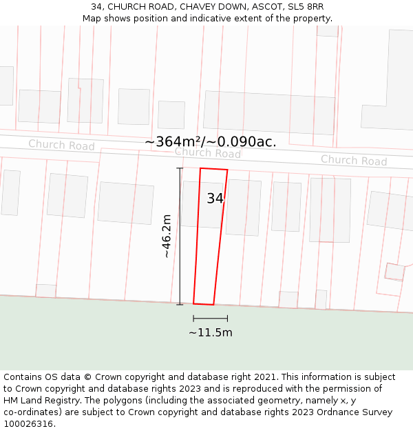 34, CHURCH ROAD, CHAVEY DOWN, ASCOT, SL5 8RR: Plot and title map