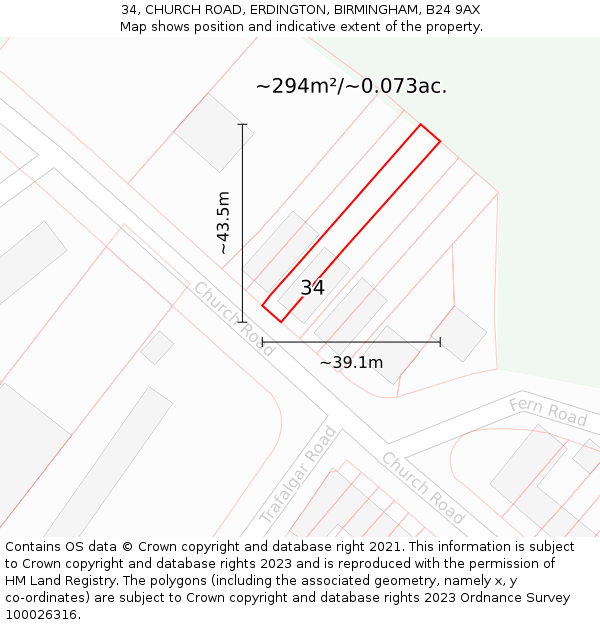 34, CHURCH ROAD, ERDINGTON, BIRMINGHAM, B24 9AX: Plot and title map