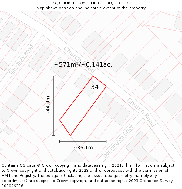 34, CHURCH ROAD, HEREFORD, HR1 1RR: Plot and title map