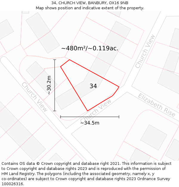 34, CHURCH VIEW, BANBURY, OX16 9NB: Plot and title map