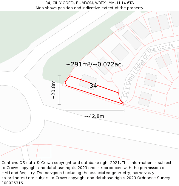 34, CIL Y COED, RUABON, WREXHAM, LL14 6TA: Plot and title map