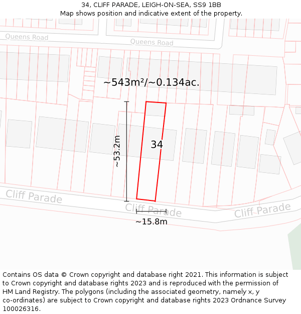 34, CLIFF PARADE, LEIGH-ON-SEA, SS9 1BB: Plot and title map