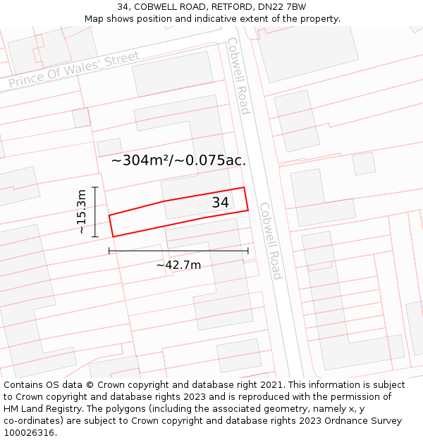 34, COBWELL ROAD, RETFORD, DN22 7BW: Plot and title map