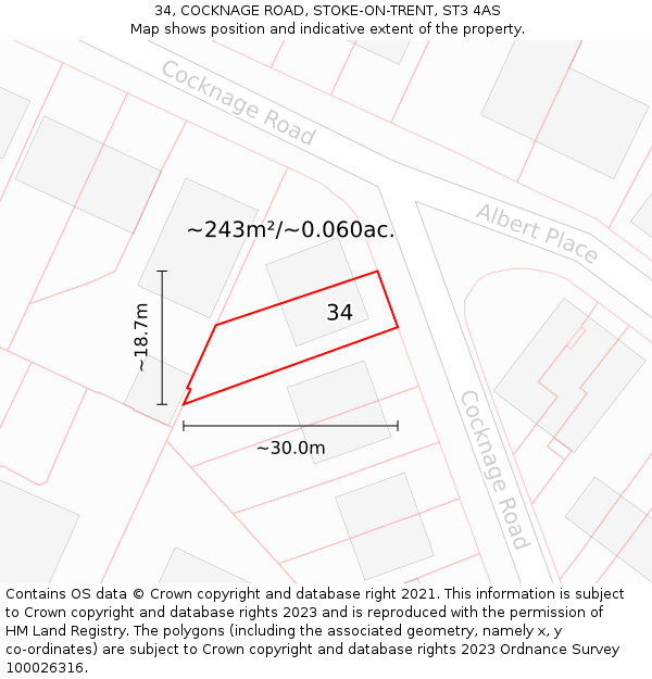 34, COCKNAGE ROAD, STOKE-ON-TRENT, ST3 4AS: Plot and title map