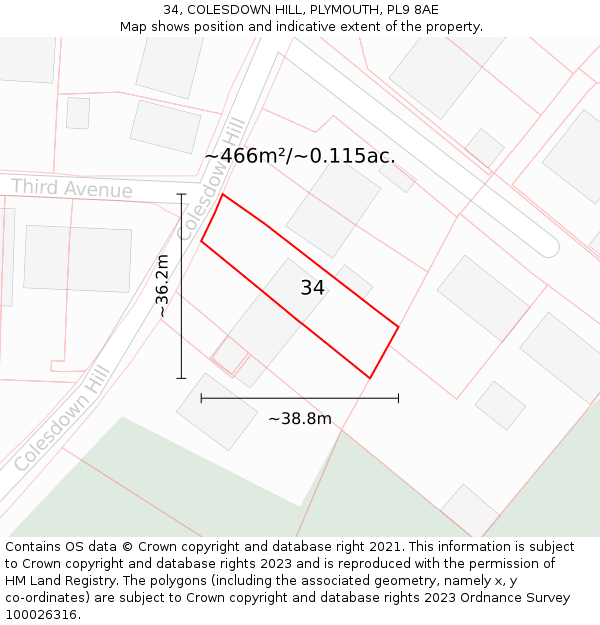 34, COLESDOWN HILL, PLYMOUTH, PL9 8AE: Plot and title map