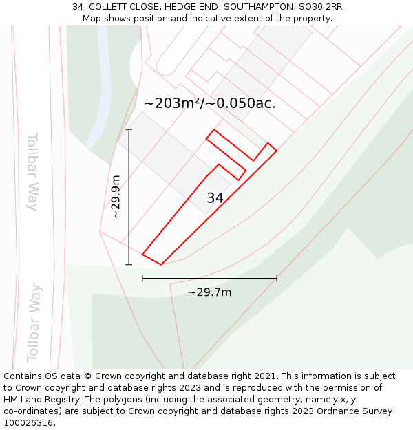 34, COLLETT CLOSE, HEDGE END, SOUTHAMPTON, SO30 2RR: Plot and title map