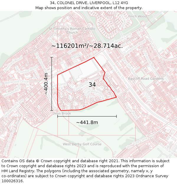 34, COLONEL DRIVE, LIVERPOOL, L12 4YG: Plot and title map