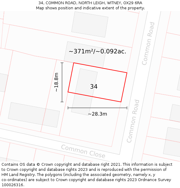 34, COMMON ROAD, NORTH LEIGH, WITNEY, OX29 6RA: Plot and title map