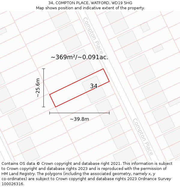 34, COMPTON PLACE, WATFORD, WD19 5HG: Plot and title map