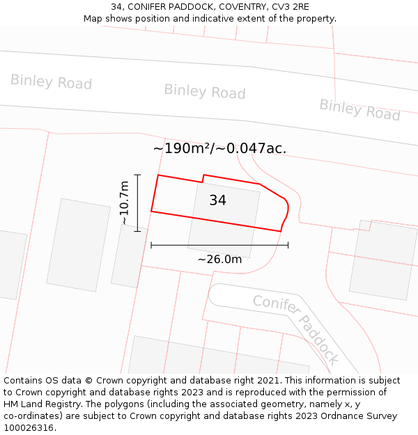 34, CONIFER PADDOCK, COVENTRY, CV3 2RE: Plot and title map