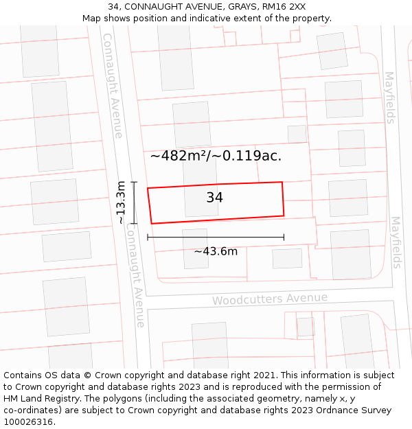 34, CONNAUGHT AVENUE, GRAYS, RM16 2XX: Plot and title map