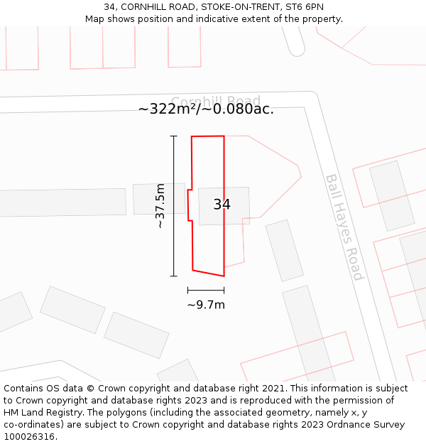 34, CORNHILL ROAD, STOKE-ON-TRENT, ST6 6PN: Plot and title map