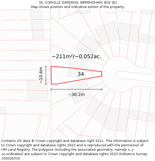 34, CORVILLE GARDENS, BIRMINGHAM, B26 3JU: Plot and title map