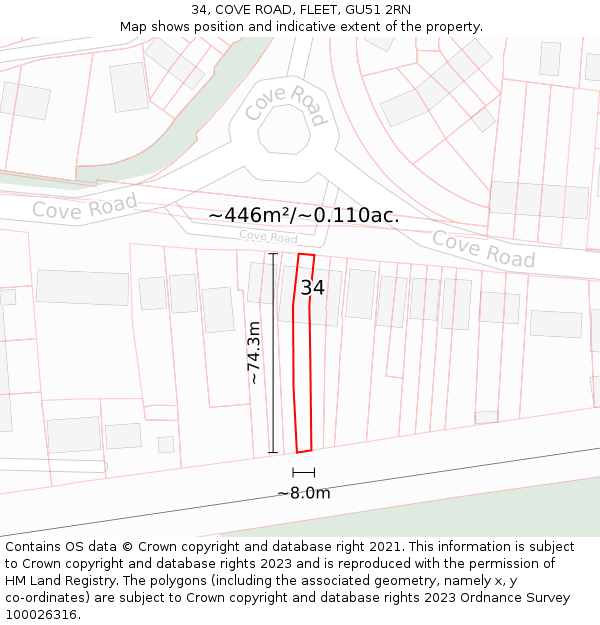 34, COVE ROAD, FLEET, GU51 2RN: Plot and title map