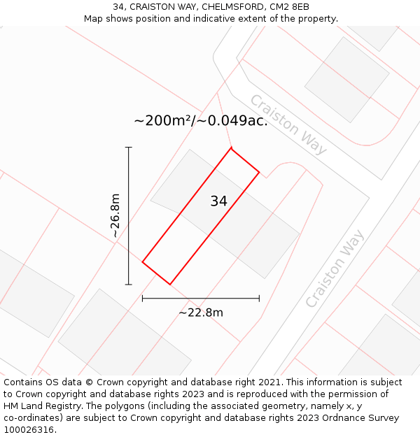 34, CRAISTON WAY, CHELMSFORD, CM2 8EB: Plot and title map