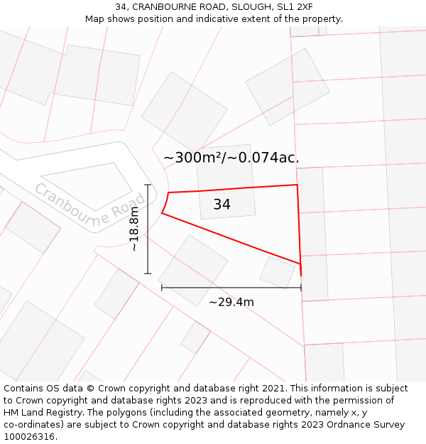 34, CRANBOURNE ROAD, SLOUGH, SL1 2XF: Plot and title map