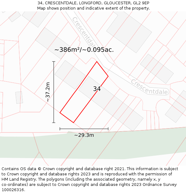 34, CRESCENTDALE, LONGFORD, GLOUCESTER, GL2 9EP: Plot and title map