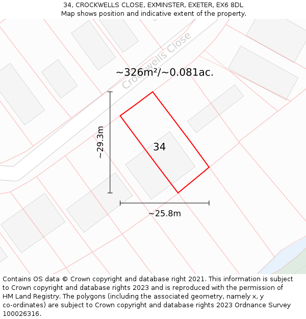 34, CROCKWELLS CLOSE, EXMINSTER, EXETER, EX6 8DL: Plot and title map