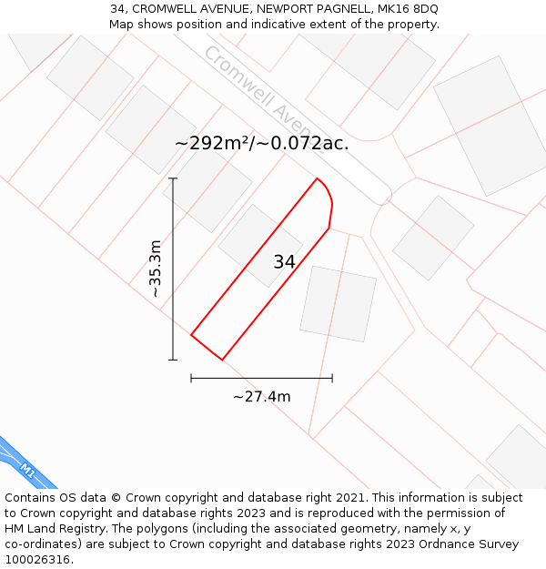 34, CROMWELL AVENUE, NEWPORT PAGNELL, MK16 8DQ: Plot and title map