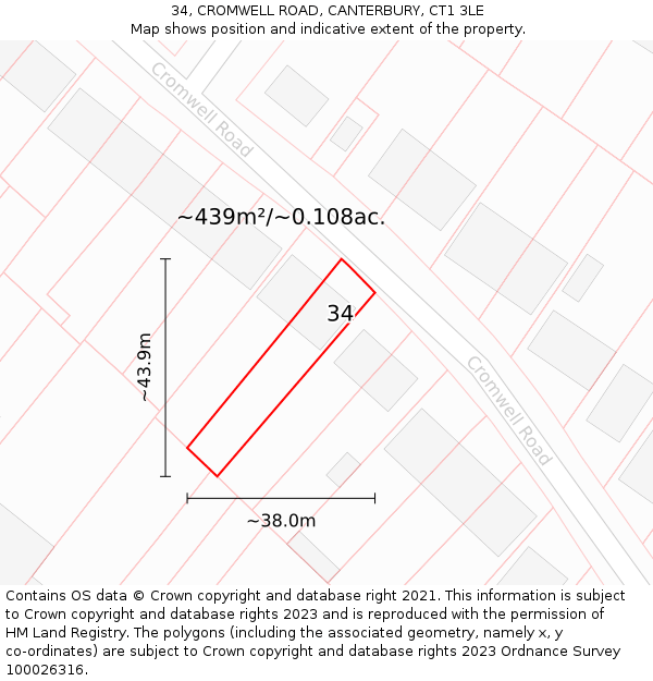 34, CROMWELL ROAD, CANTERBURY, CT1 3LE: Plot and title map