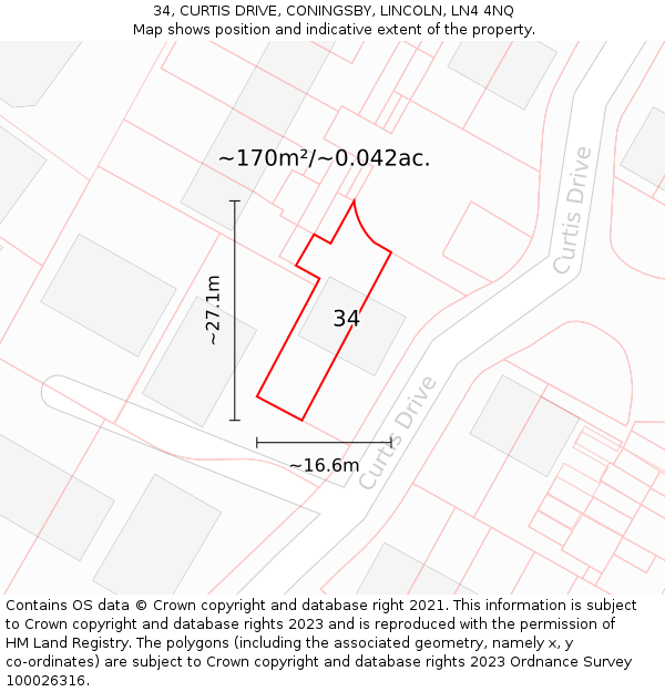 34, CURTIS DRIVE, CONINGSBY, LINCOLN, LN4 4NQ: Plot and title map