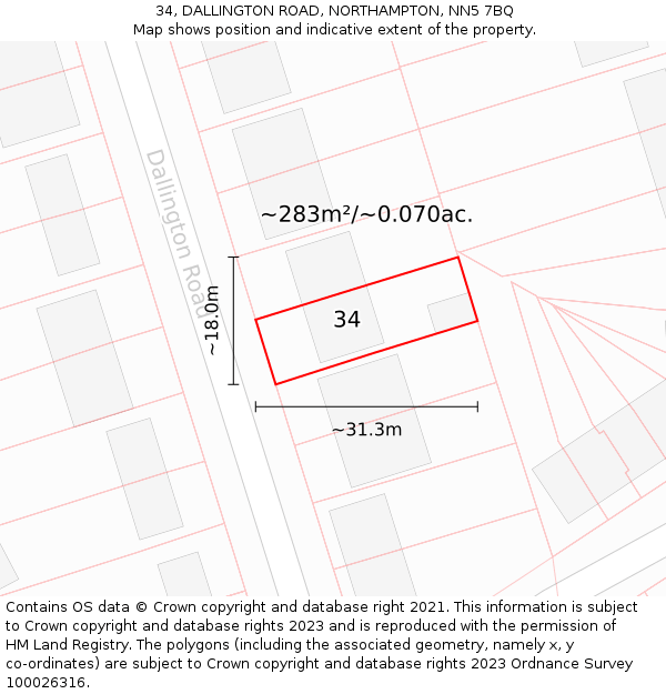 34, DALLINGTON ROAD, NORTHAMPTON, NN5 7BQ: Plot and title map