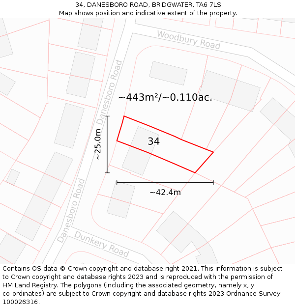 34, DANESBORO ROAD, BRIDGWATER, TA6 7LS: Plot and title map