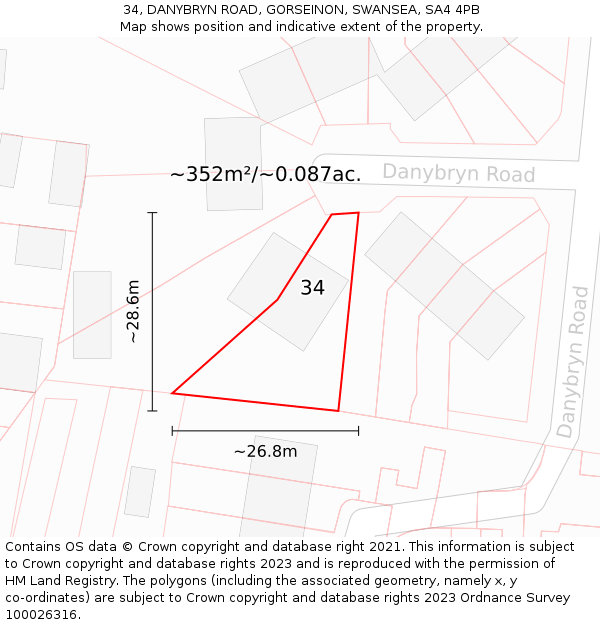 34, DANYBRYN ROAD, GORSEINON, SWANSEA, SA4 4PB: Plot and title map