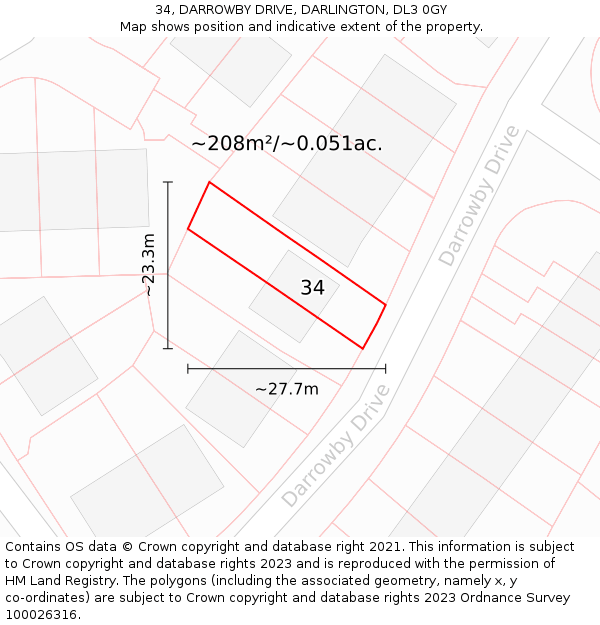 34, DARROWBY DRIVE, DARLINGTON, DL3 0GY: Plot and title map