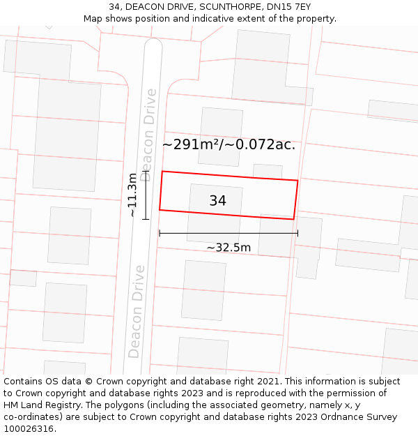 34, DEACON DRIVE, SCUNTHORPE, DN15 7EY: Plot and title map