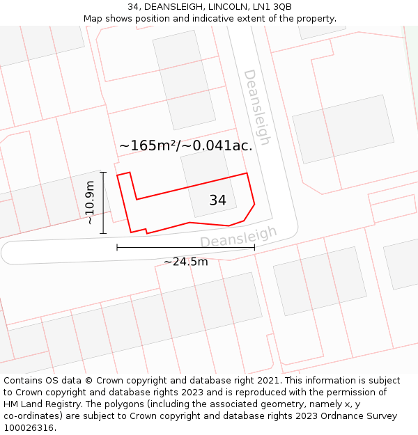 34, DEANSLEIGH, LINCOLN, LN1 3QB: Plot and title map