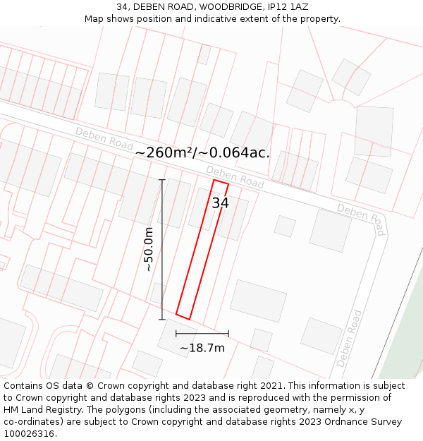 34, DEBEN ROAD, WOODBRIDGE, IP12 1AZ: Plot and title map