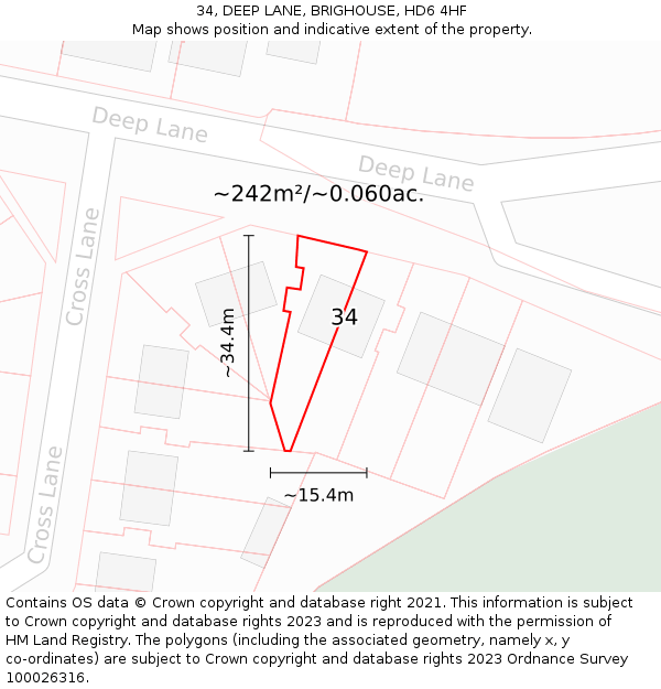 34, DEEP LANE, BRIGHOUSE, HD6 4HF: Plot and title map