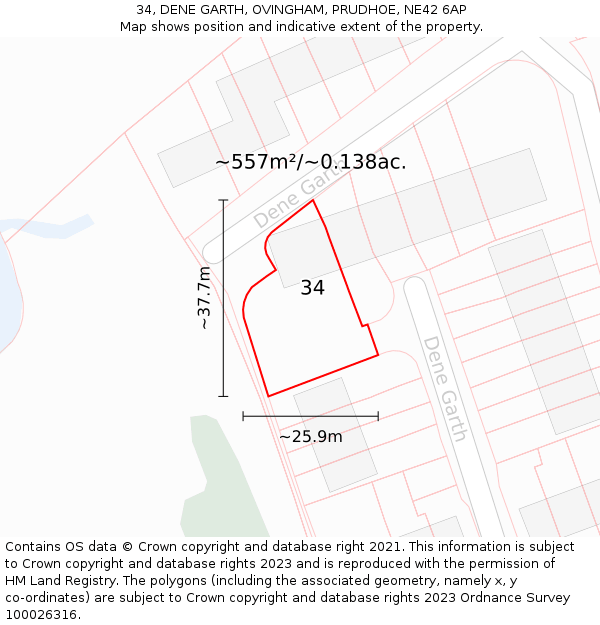 34, DENE GARTH, OVINGHAM, PRUDHOE, NE42 6AP: Plot and title map