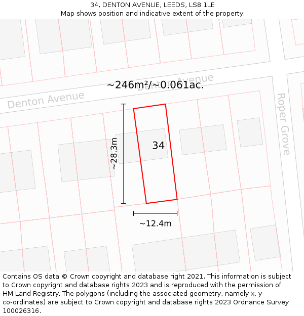 34, DENTON AVENUE, LEEDS, LS8 1LE: Plot and title map