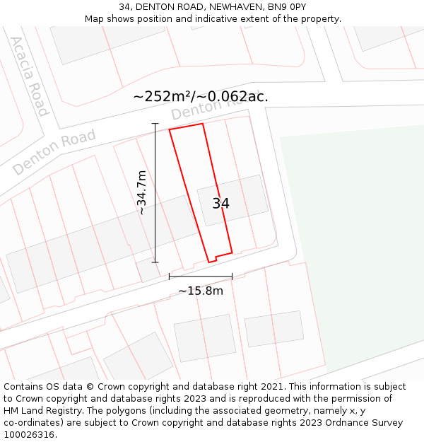 34, DENTON ROAD, NEWHAVEN, BN9 0PY: Plot and title map