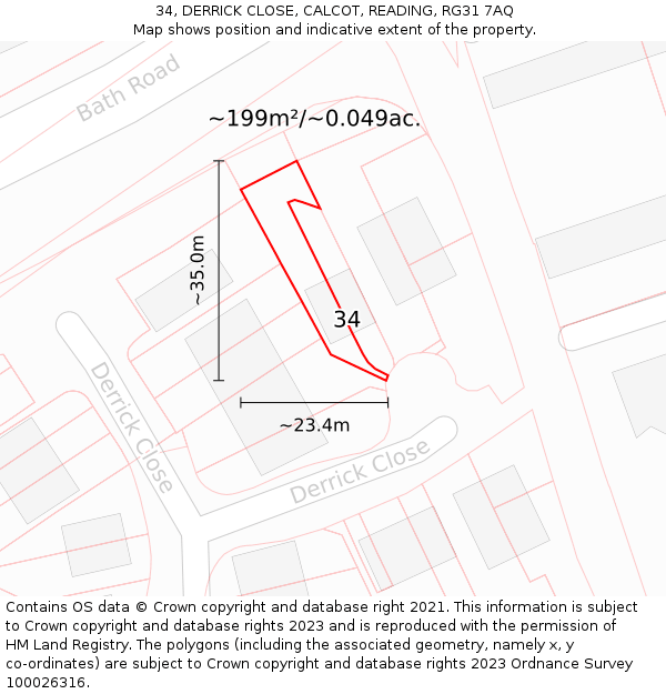 34, DERRICK CLOSE, CALCOT, READING, RG31 7AQ: Plot and title map