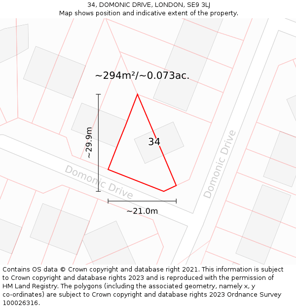 34, DOMONIC DRIVE, LONDON, SE9 3LJ: Plot and title map