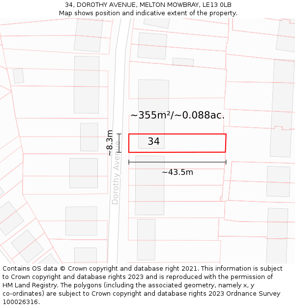 34, DOROTHY AVENUE, MELTON MOWBRAY, LE13 0LB: Plot and title map