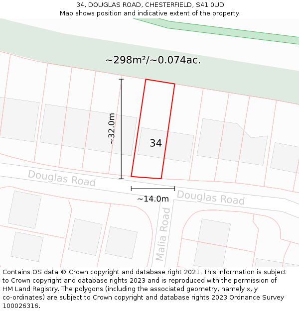 34, DOUGLAS ROAD, CHESTERFIELD, S41 0UD: Plot and title map