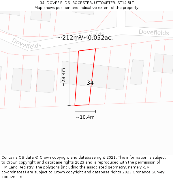 34, DOVEFIELDS, ROCESTER, UTTOXETER, ST14 5LT: Plot and title map
