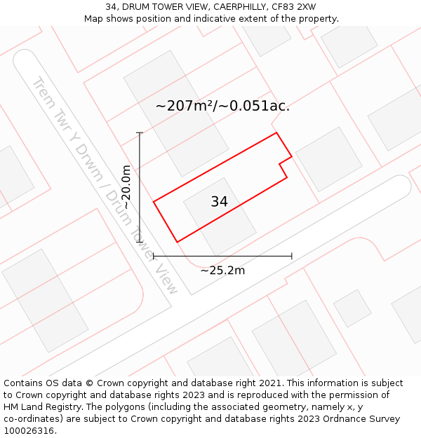 34, DRUM TOWER VIEW, CAERPHILLY, CF83 2XW: Plot and title map