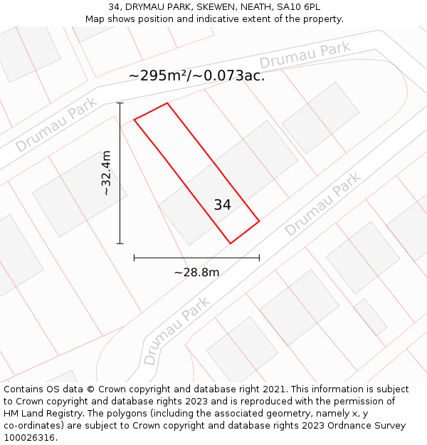 34, DRYMAU PARK, SKEWEN, NEATH, SA10 6PL: Plot and title map