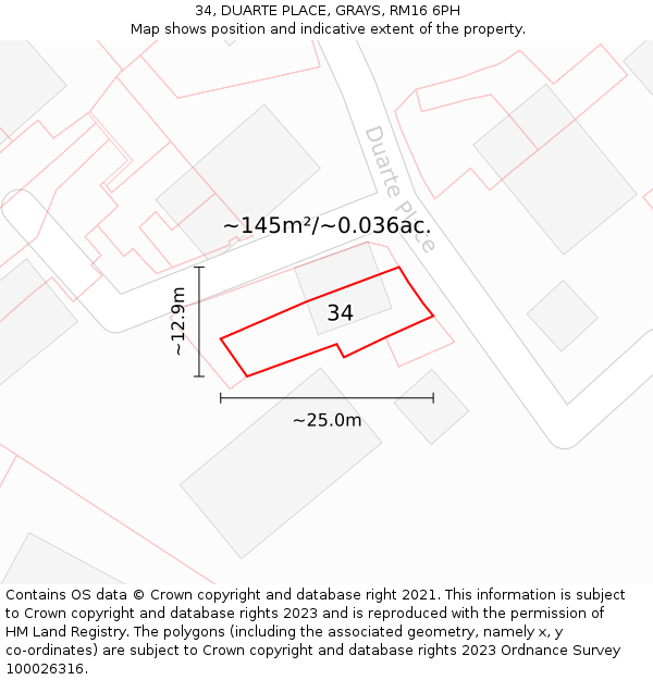 34, DUARTE PLACE, GRAYS, RM16 6PH: Plot and title map