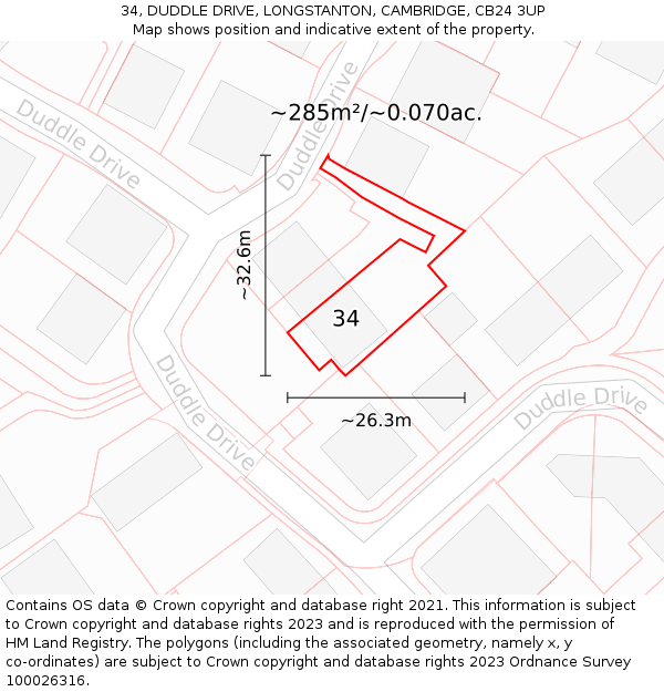 34, DUDDLE DRIVE, LONGSTANTON, CAMBRIDGE, CB24 3UP: Plot and title map